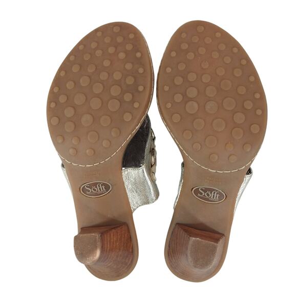 SOFFT! GOLDEN GENUINE LEATHER W/GOLD CHAINMAIL FRONT STACKED HEELS! SZ 6M - Picture 9 of 12